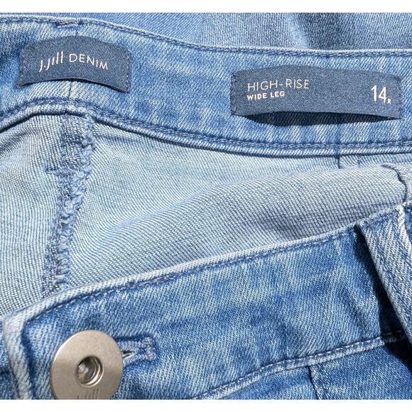 J Jill Womens High Rise Wide Leg Jeans Sz 14 Pocket Patch Light Wash Boho - Picture 7 of 7